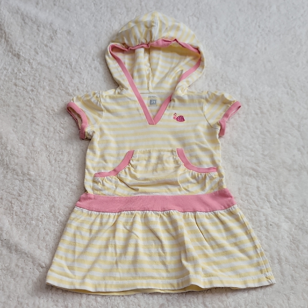 Carter's 2T Yellow Pink Striped Snail Hoodie Dress